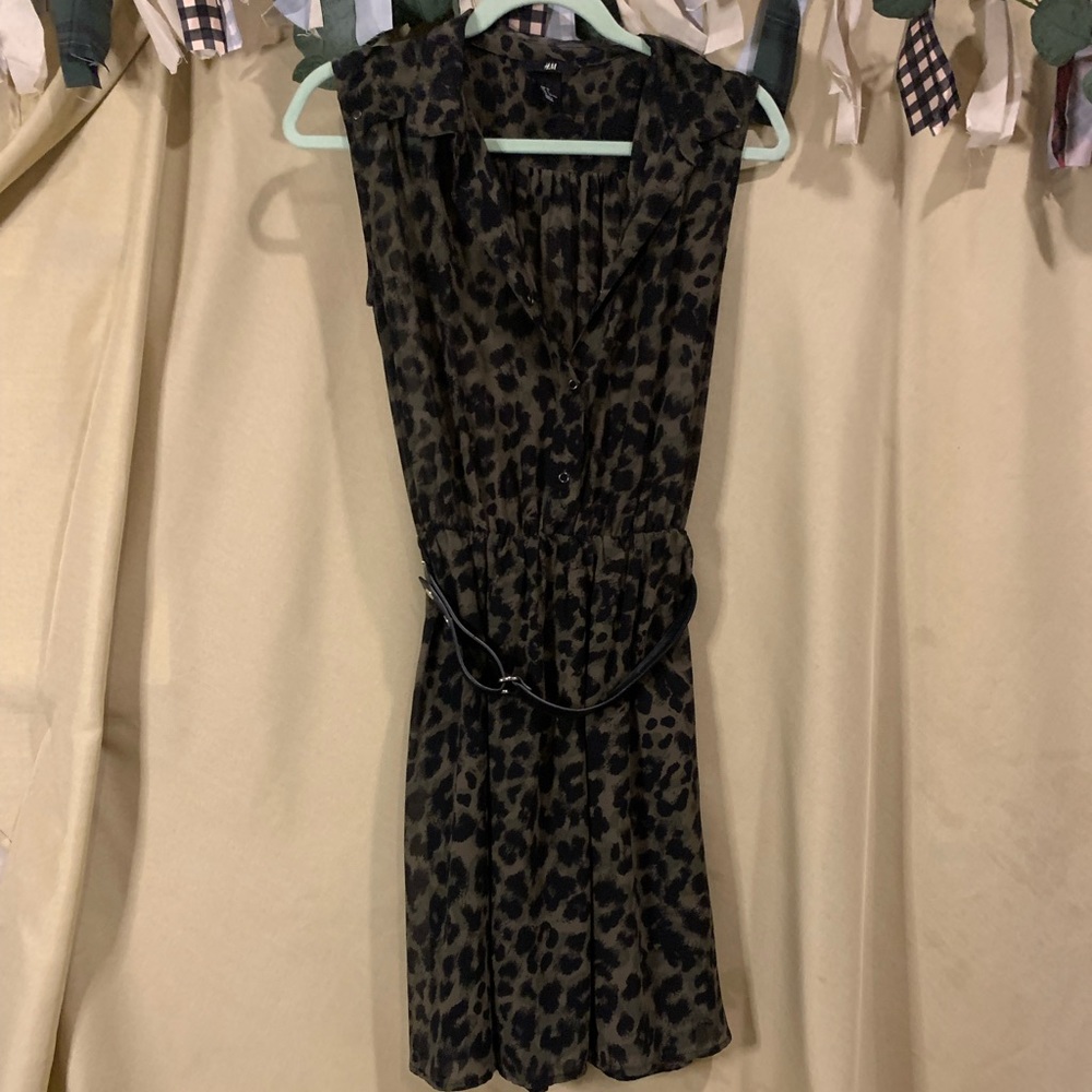 H&M | Belted Olive & Black Animal Print Dress | Size 4